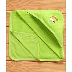 Babyhug Knitted Terry Hooded Towel Giraffe Embroidery - Green