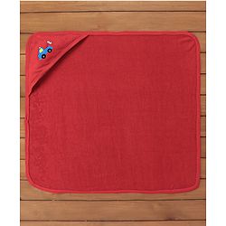 Babyhug Knit Terry Embroidered Hooded Towel Vehicle Print - Red
