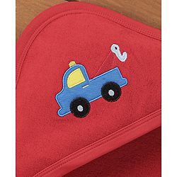Babyhug Knit Terry Embroidered Hooded Towel Vehicle Print - Red