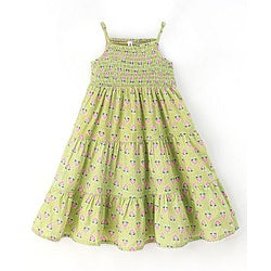 Babyhug 100% Cotton Sleeveless Smocked Tiered Ethnic Dress Floral Print- Green