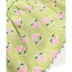 Babyhug 100% Cotton Sleeveless Smocked Tiered Ethnic Dress Floral Print- Green