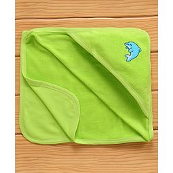 Babyhug Knitted Terry Hooded Towel Dolphin Embroidery - Green