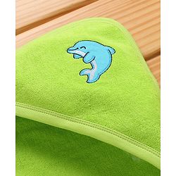 Babyhug Knitted Terry Hooded Towel Dolphin Embroidery - Green