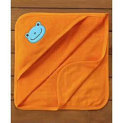 Babyhug Knit Terry Embroidered Hooded Towel Froggy Face Print - Orange