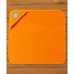 Babyhug Knit Terry Embroidered Hooded Towel Froggy Face Print - Orange