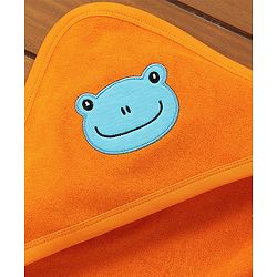 Babyhug Knit Terry Embroidered Hooded Towel Froggy Face Print - Orange