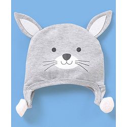 Babyhug Cotton Knit Cap Puppy Print with Ear Applique Grey - Diameter 12cm