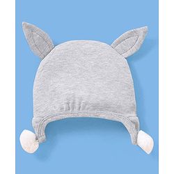 Babyhug Cotton Knit Cap Puppy Print with Ear Applique Grey - Diameter 12cm
