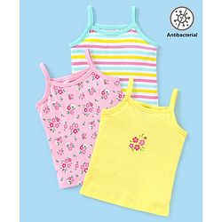 Babyhug 100% Cotton Sleeveless Antibacterial Slips Floral Print Pack of 3 - Yellow & Pink
