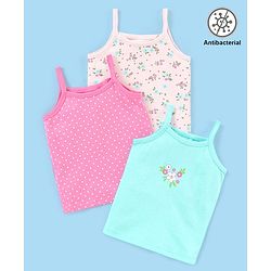 Babyhug 100% Cotton Sleeveless Antibacterial Slips Floral Print Pack of 3 - Pink Beige & Blue
