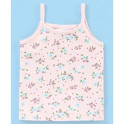 Babyhug 100% Cotton Sleeveless Antibacterial Slips Floral Print Pack of 3 - Pink Beige & Blue