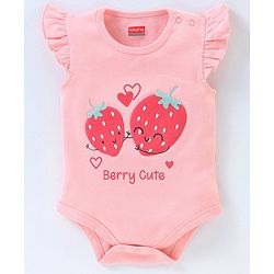 Babyhug 100% Cotton Short Sleeves Onesie with Skirt Strawberry Print - Pink