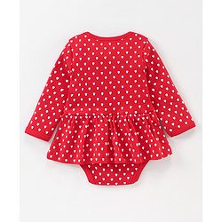Babyhug Cotton Full Sleeves Onesie with Full Length Leggings Hearts & Text Print- Red & White