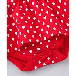 Babyhug Cotton Full Sleeves Onesie with Full Length Leggings Hearts & Text Print- Red & White