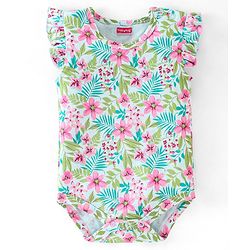 Babyhug 100% Cotton Sleeveless Floral Printed Onesies with Hairband and Mittens Booties - Multicolour