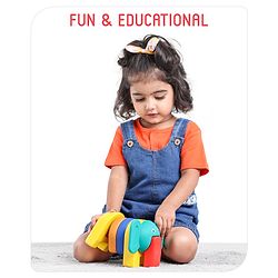 Babyhug 6 Pcs Little Jumbo Horizontal Elephant Shape Stacking Toy| Improves Fine Motor Skills and Hand Eye Co-ordination| Pre-School Montessori Learning Toy for 2-4 Years Kids| Gifting Toy| Child Safe Material| BIS Certified