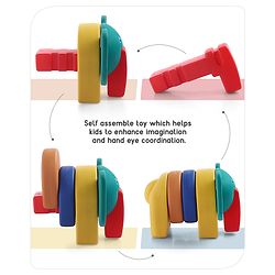 Babyhug 6 Pcs Little Jumbo Horizontal Elephant Shape Stacking Toy| Improves Fine Motor Skills and Hand Eye Co-ordination| Pre-School Montessori Learning Toy for 2-4 Years Kids| Gifting Toy| Child Safe Material| BIS Certified