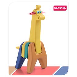 Babyhug 6 Pcs Little Giraffe Shape Stacking Toy| Improves Fine Motor Skills and Hand Eye Co-ordination| Pre-School Montessori Learning Toy for 2-4 Years Kids| Gifting Toy| Child Safe Material| BIS Certified