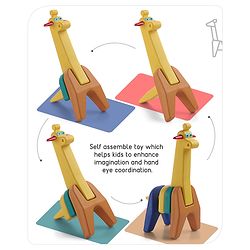 Babyhug 6 Pcs Little Giraffe Shape Stacking Toy| Improves Fine Motor Skills and Hand Eye Co-ordination| Pre-School Montessori Learning Toy for 2-4 Years Kids| Gifting Toy| Child Safe Material| BIS Certified