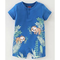Babyhug 100% Cotton Half Sleeves Romper Sloth Print - Blue