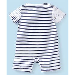 Babyhug 100% Cotton Half Sleeves Romper Striped & Puppy Applique - White