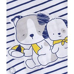 Babyhug 100% Cotton Half Sleeves Romper Striped & Puppy Applique - White