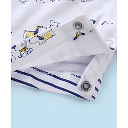 Babyhug 100% Cotton Half Sleeves Romper Striped & Puppy Applique - White