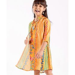 Babyhug 100% Cotton Woven Ethnic Dress with Full Sleeves Shrug Floral Print - Yellow