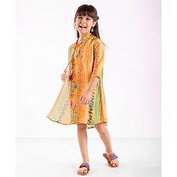 Babyhug 100% Cotton Woven Ethnic Dress with Full Sleeves Shrug Floral Print - Yellow
