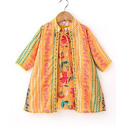 Babyhug 100% Cotton Woven Ethnic Dress with Full Sleeves Shrug Floral Print - Yellow