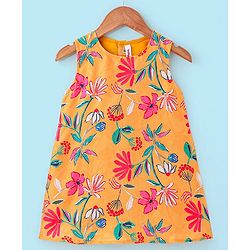 Babyhug 100% Cotton Woven Ethnic Dress with Full Sleeves Shrug Floral Print - Yellow