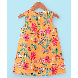 Babyhug 100% Cotton Woven Ethnic Dress with Full Sleeves Shrug Floral Print - Yellow