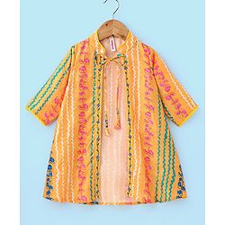 Babyhug 100% Cotton Woven Ethnic Dress with Full Sleeves Shrug Floral Print - Yellow