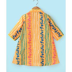 Babyhug 100% Cotton Woven Ethnic Dress with Full Sleeves Shrug Floral Print - Yellow