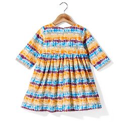 Babyhug 100% Cotton Three Fourth Sleeves Angarakha Ethnic Dress Tie Dye Print- Off White