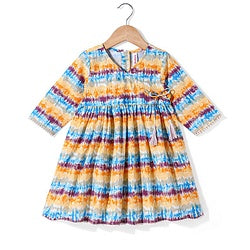Babyhug 100% Cotton Three Fourth Sleeves Angarakha Ethnic Dress Tie Dye Print- Off White