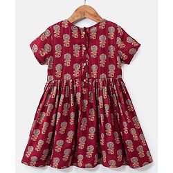 Babyhug Woven Half Sleeves Ethnic Dress Floral Print - Magenta