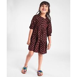 Babyhug Woven Full Sleeves Ethnic Dress Foil Printed - Magenta
