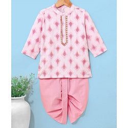 Babyhug 100% Cotton Kurta With Dhoti Embroidery Design - Pink