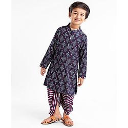 Babyhug 100% Cotton Full Sleeves Kurta & Dhoti Set Ethnic Print - Blue