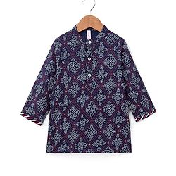 Babyhug 100% Cotton Full Sleeves Kurta & Dhoti Set Ethnic Print - Blue