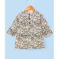 Babyhug Cotton Flex Full Sleeves Printed Kurta & Dhoti - Off White