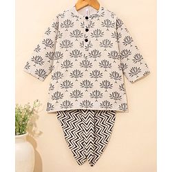 Babyhug 100% Cotton Full Sleeves Printed Kurta & Dhoti Set - OffWhite