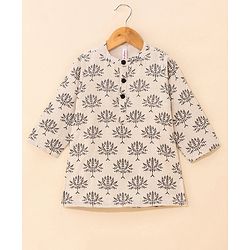 Babyhug 100% Cotton Full Sleeves Printed Kurta & Dhoti Set - OffWhite