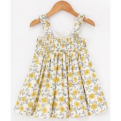 Babyhug 100% Cotton Singlet Sleeves Full Length Ethnic Dress Floral Print - White