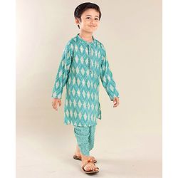 Babyhug Woven Full Sleeves Kurta & Dhoti Set Printed - Blue