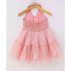 Babyhug Sleeveless Floral Embroidered Halter Neck Ethnic Dress - Pink