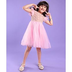 Babyhug Ruffle Sleeves Ethnic Dress Embroidered and Sequin Detailing - Pink