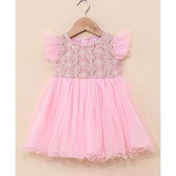 Babyhug Ruffle Sleeves Ethnic Dress Embroidered and Sequin Detailing - Pink