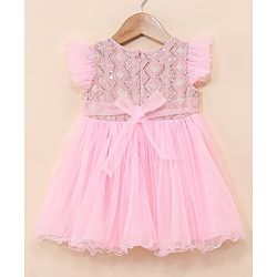 Babyhug Ruffle Sleeves Ethnic Dress Embroidered and Sequin Detailing - Pink